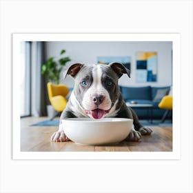 Pit bull Dog Eating From A Bowl 2 Art Print