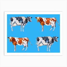 Cow Art On Blue Art Print