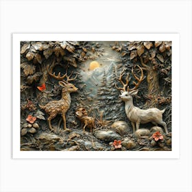 3d Relief With Playful Woodland Creatures And Fantasy Elements 1 Art Print