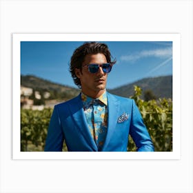 A Fashionable Businessman In A Playful Summer Setting His Sunglasses Reflecting The Mountain Filled (1) 2 Art Print