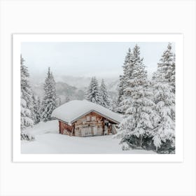 Cabin In Snow Covered Woods Art Print