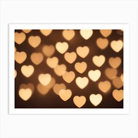 A Blurred Background Of Heart Shaped Lights In Shades Of Gold, Creating A Romantic And Festive Atmosphere Art Print