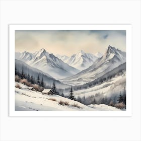 Vintage Muted Winter Mountain Landscape (5) 1 Art Print