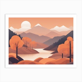 Misty mountains horizontal background in orange tone 22 Art Print