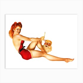 Pinup Sexy Girl Posing With Santa Claus Mask Art Print