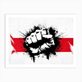 A Clenched Fist Emblematic Of Both Power And Protest Striking Through A Backdrop Of Chaos And Turm (5) Art Print