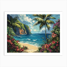 Beach Scene With Palm Trees Art Print