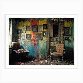 Interior Of A Vintage Horror Inspired Room With Rainbow Hued Aged Grunge Wallpaper Peeling Away To (2) Art Print