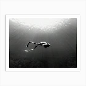 Graceful Woman Snorkeling In Ocean Art Print