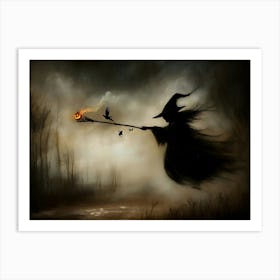 Witch Flying With Broom Art Print