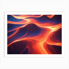 Abstract Image Of A Fiery, Orange, Lava Like Landscape With A Blue Toned Background Art Print