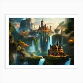 A Mystical Fantasy Small Kingdom in a hidden Place - Color Painting Art Print