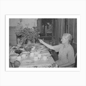 Family Of Tenant Farmer At Noonday Meal Near Muskogee, Oklahoma, His Wife Is Shooing Away Flies With Branch Art Print