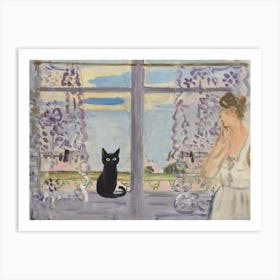 Woman On The Window With A Cat   Matisse Inspired Landscape Art Print