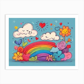 Rainbow And Flowers Art Print