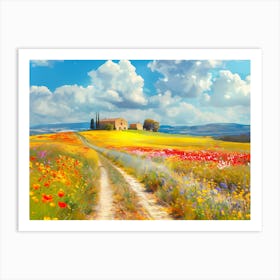 Flower Fields In Country Side Under Sunshine Art Print