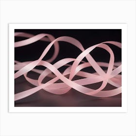 A Pink Ribbon Curled And Twisted, Creating A Delicate And Elegant Design Against A Dark Background Art Print