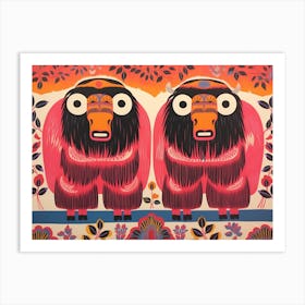 Muskox 2 Folk Style Animal Illustration Art Print