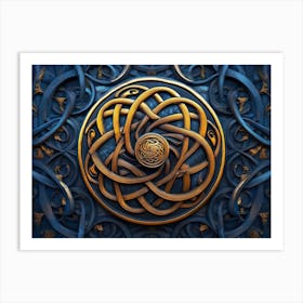 Golden And Dark Blue 3d Modern 1 Art Print