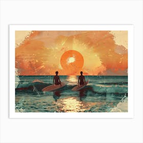 Surfers At Sunset Art Print