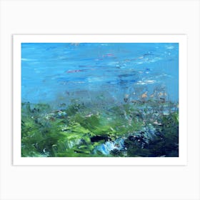 Forgotten Sea - painting seascape blue green teal water sky waves contemporary hand painted nature living room bedroom Art Print