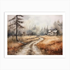 A Painting Of Country Road Through Woods In Autumn 49 Art Print