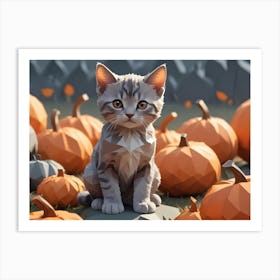 Cute Kitten In A Pumpkin Patch 4 Art Print