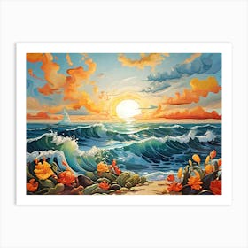 Sunset At The Tropical  Beach Art Print