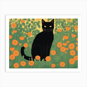 Gustav Klimt Black Cat In Poppies Art Print