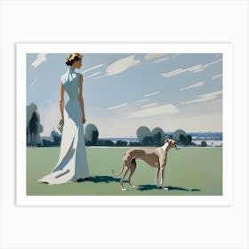 1920s fashion Lady And Her Dog in the parc Art Print