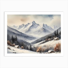 Vintage Muted Winter Mountain Landscape (4) 1 Art Print