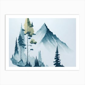 Mountain And Forest In Minimalist Watercolor Horizontal Composition 204 Art Print