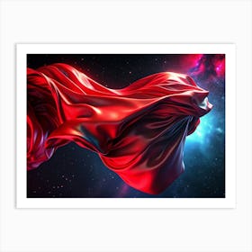 Red Fabric Flowing Against A Cosmic Background Art Print