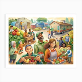 Diverse Group Of People Shopping At A Farmer S Market Art Print