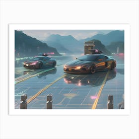 Futuristic Cars with cyberpunk view Art Print