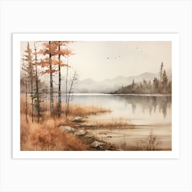 A Painting Of A Lake In Autumn 13 Art Print