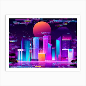 Synthwave Neon City: Tokio glitch #4 (Tokio glitch neon city) Art Print