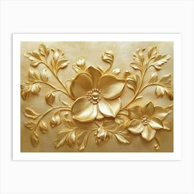 3d Gold Relief Floral 2 Art Print