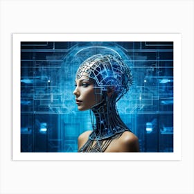 A Cybernetic Womans Head Abstractly Adorned With A Mesmerizing Grid Pattern Symbolizing Innovation 2 1 Art Print