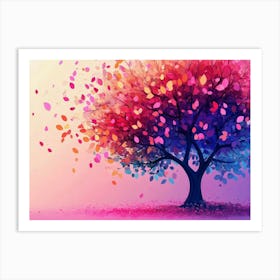 Elegant Colorful Tree With Vibrant Leaves Hanging Branches 3 Art Print