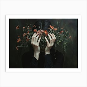 Woman With Flowers On Her Head 7 Art Print