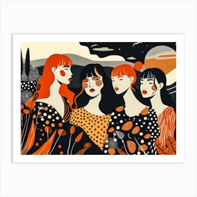 Four Girls In A Field Art Print