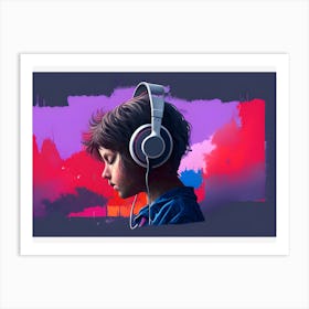 Boy Listening To Music Art Print