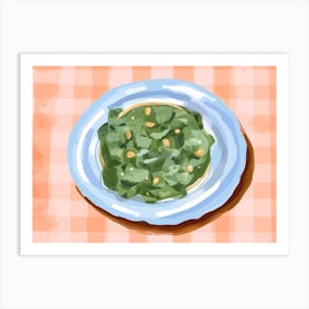 A Plate Of Spinach, Top View Food Illustration, Landscape 1 Art Print