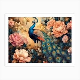 Seamless Floral Leather and Peacock Art Exotic Oriental Design 1 Art Print