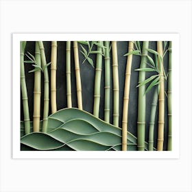 Beautiful 3d Bamboo Stalks Art with Jade Ripples in Calm Charcoal Art Print