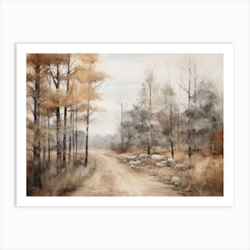 A Painting Of Country Road Through Woods In Autumn 5 Art Print