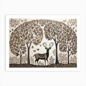 Default Traditional Gond Art From India Of Deer And Trees Agai 0 Art Print