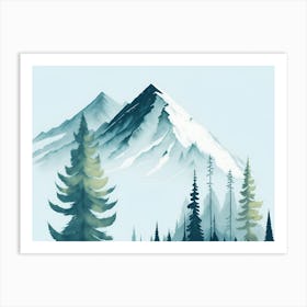 Mountain And Forest In Minimalist Watercolor Horizontal Composition 301 Art Print