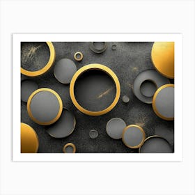 The Modern Background Is Comprised of Black, Gray, Beige and Golden Circles 1 Art Print